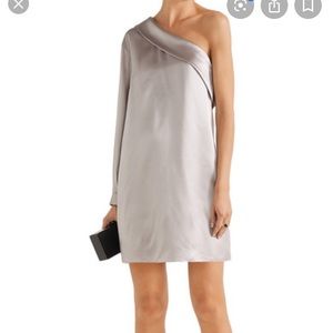 Michelle Mason silver one shoulder silksatin dress
